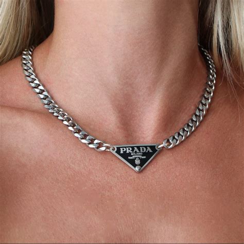 prada milano triangle necklace|prada silver necklace.